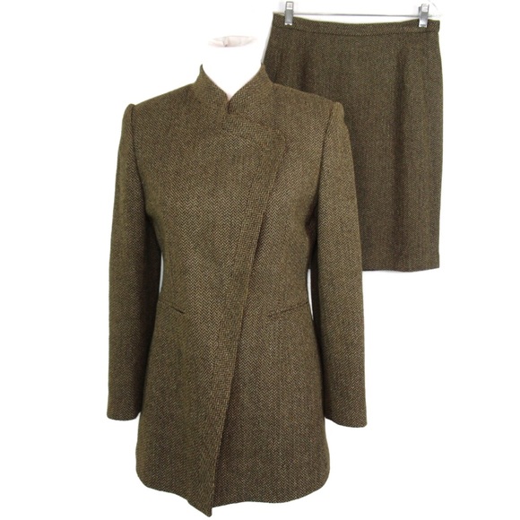 BRIGHTON Vintage Tweed Harringbone Blazer Jacket Skirt Set Womens Size 42 US 12 - Picture 13 of 13